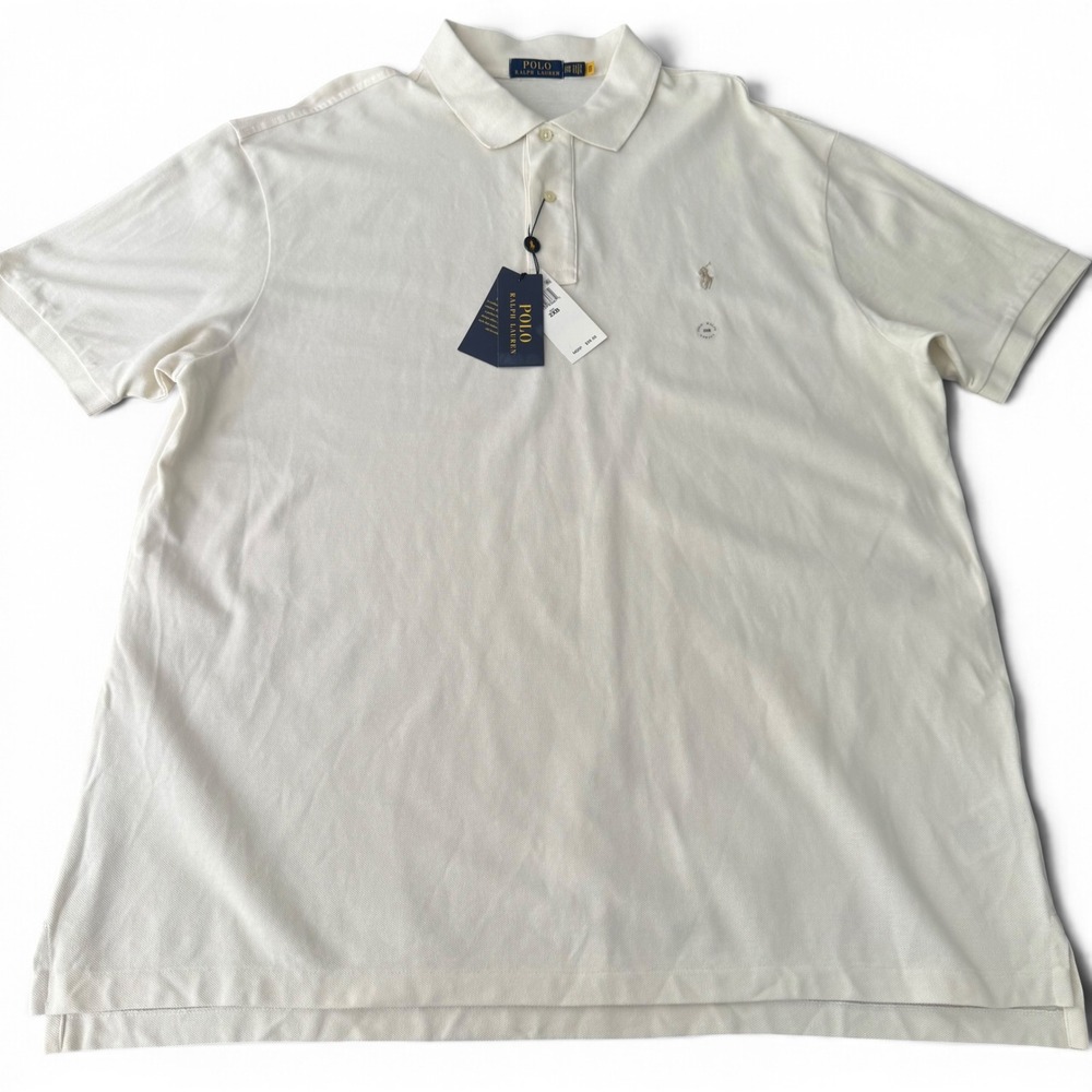 Ralph Lauren Polo Shirt NWT Men 2XB Cream White Cotton Pique Pony Logo Big Tall